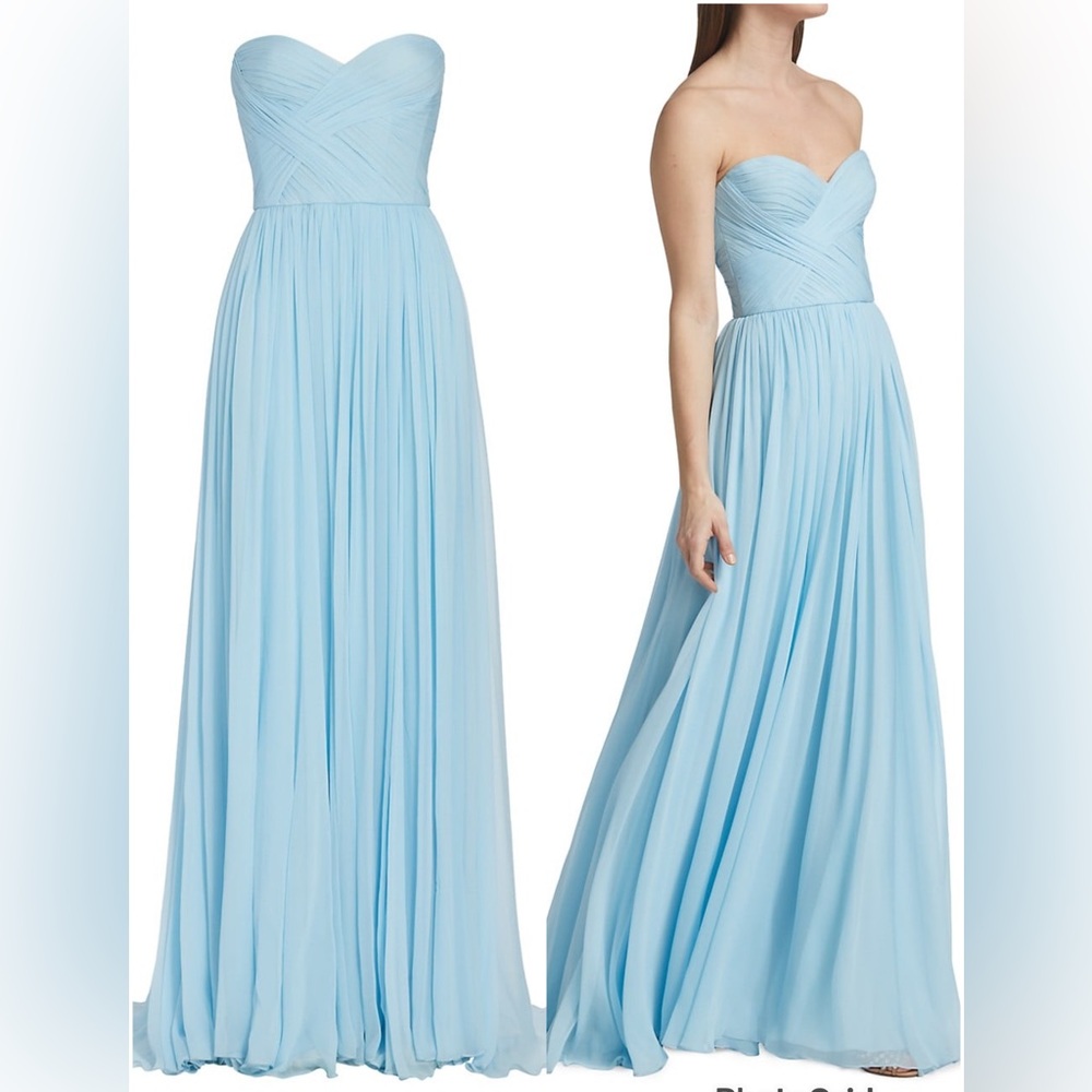 MONIQUE LHUILLIER Strapless pleated silk-chiffon gown